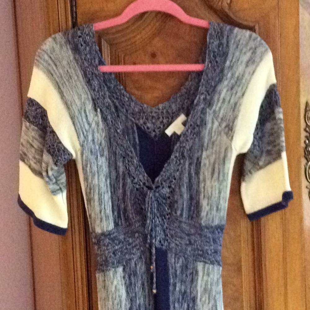 Guess navy/cream cotton midi dress